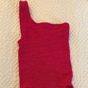 Hunza G Red One Shoulder Swim One Piece coverage Nancy swim